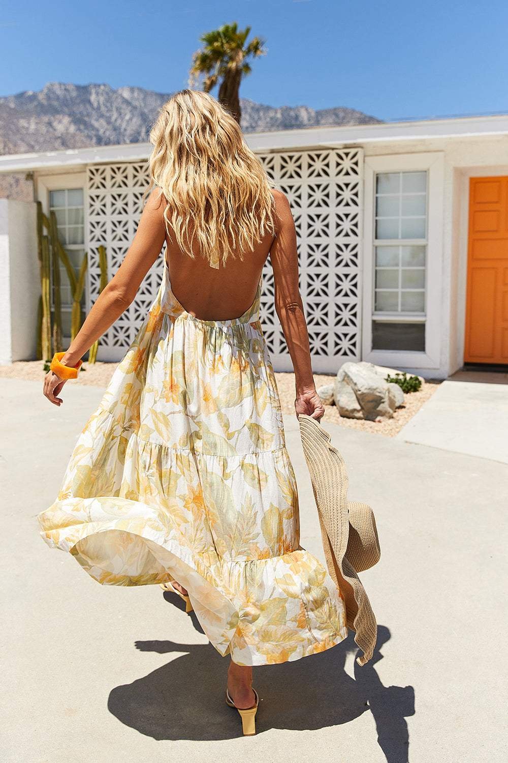 jpg Ely Printed Sunflower Halterneck Backless Maxi Dress - Image 2