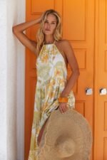 Ely Printed Sunflower Halterneck Backless Maxi Dress - Image 4
