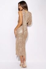 Judith Sequins Halterneck Asymmetry Midi Dress - Image 4