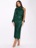 Judith Sequins Halterneck Asymmetry Midi Dress - Image 14