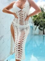 Kate Hollow V-neck Knit Beach Cover-up - Image 4