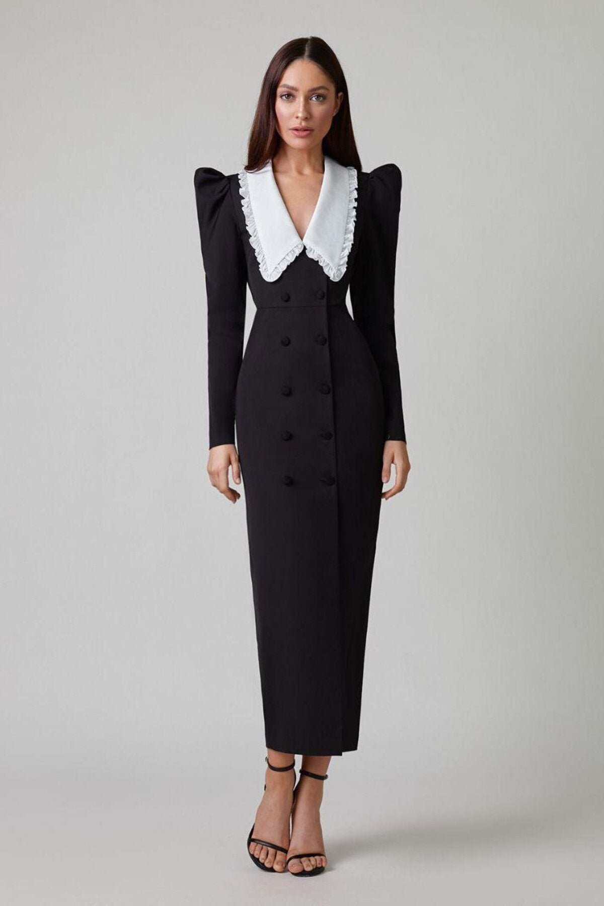 kathy-peter-pan-collar-v-neck-midi-dress-sd00601242194-black-s-sunfere-603416 Kathy Peter Pan Collar V-neck Midi Dress - Image 4