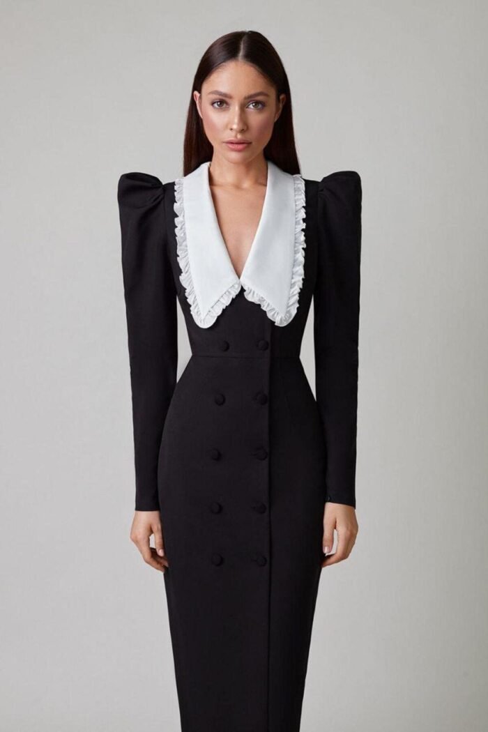 Kathy Peter Pan Collar V-neck Midi Dress - Image 6