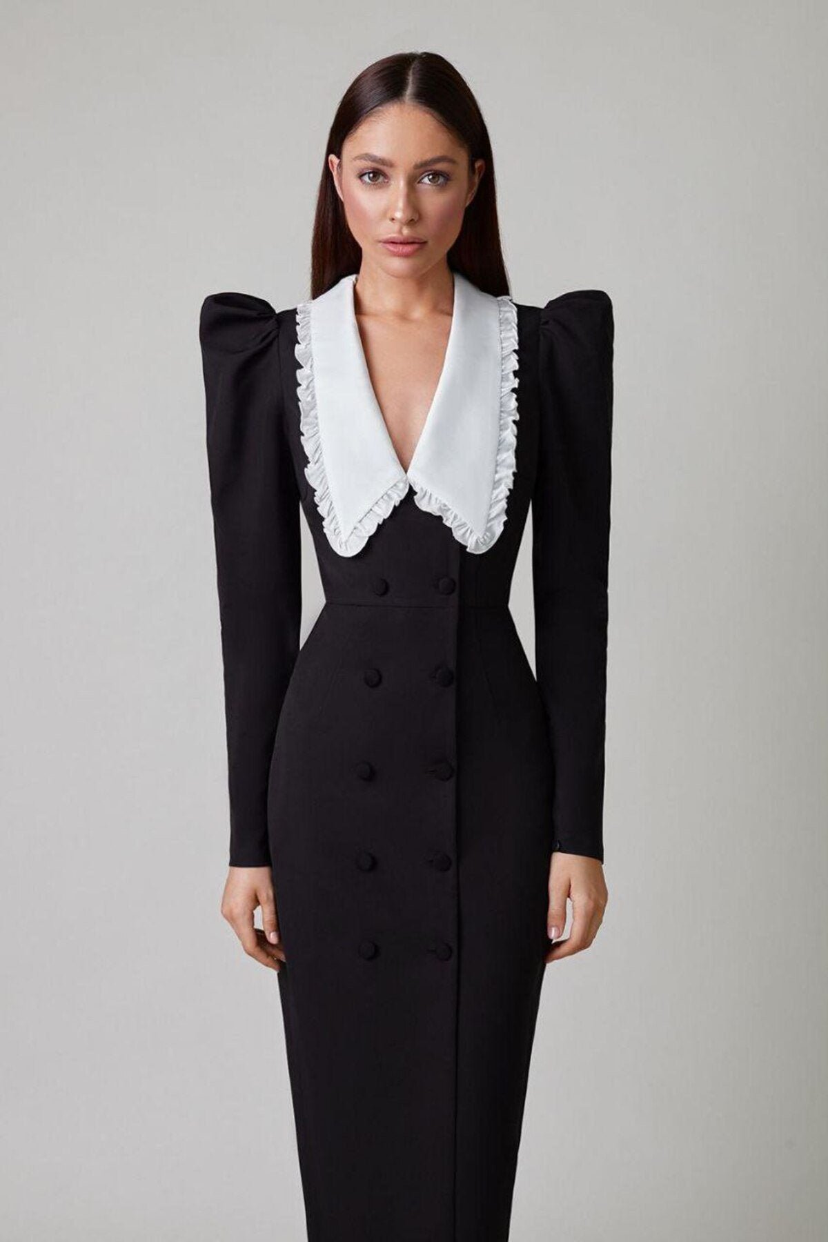 kathy-peter-pan-collar-v-neck-midi-dress-sd00601242194-black-s-sunfere-888834 Kathy Peter Pan Collar V-neck Midi Dress - Image 6