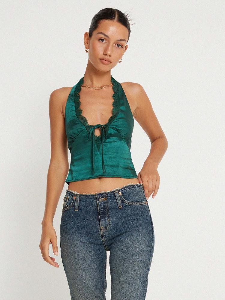 kay-lace-trim-halter-satin-top-723a92891877434-dark-green-s-sunfere-356887 Kay Lace Trim Halter Satin Top - Image 9