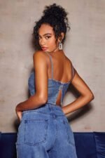 Lena Diamante Denim Crop Top - Image 2