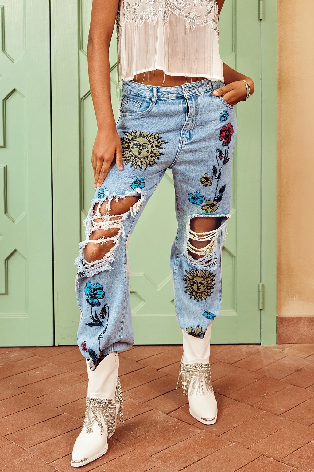 liza-floral-sun-printed-ripped-jeans-sb00603012394-blue-s-sunfere-279427 Liza Floral & Sun Printed Ripped Jeans - Image 1