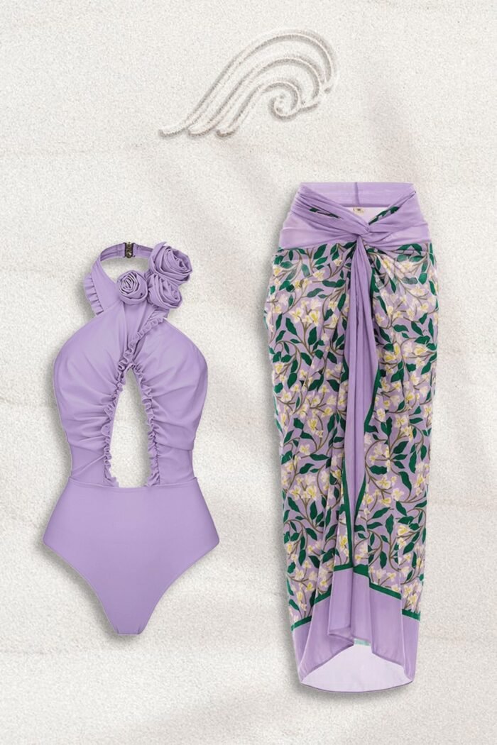 Madeline Flower Embroidered Printed Swim Set - Image 1