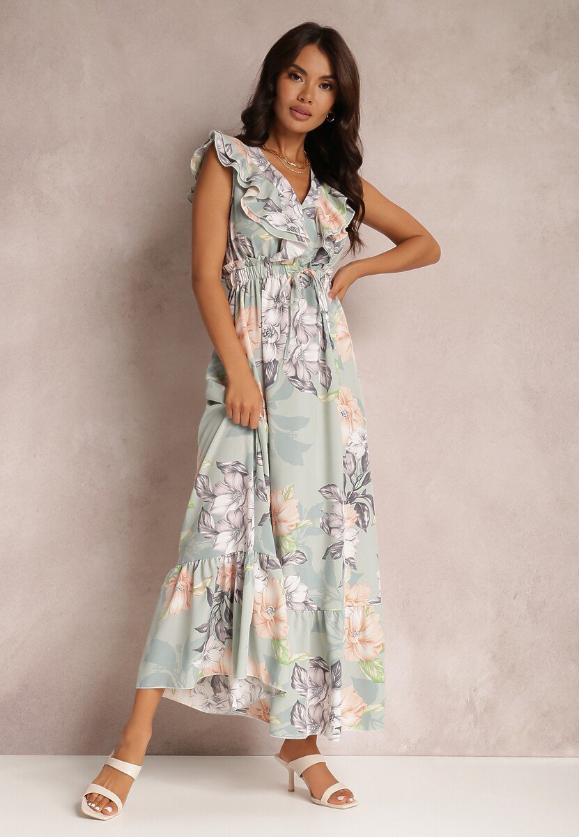 marjorie-printed-ruffle-v-neck-maxi-dress-sd00208011102-light-green-s-sunfere-911560 Marjorie Printed Ruffle V-neck Maxi Dress - Image 2