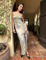 Melinda Printed Strapless Slit Midi Dress - Image 2