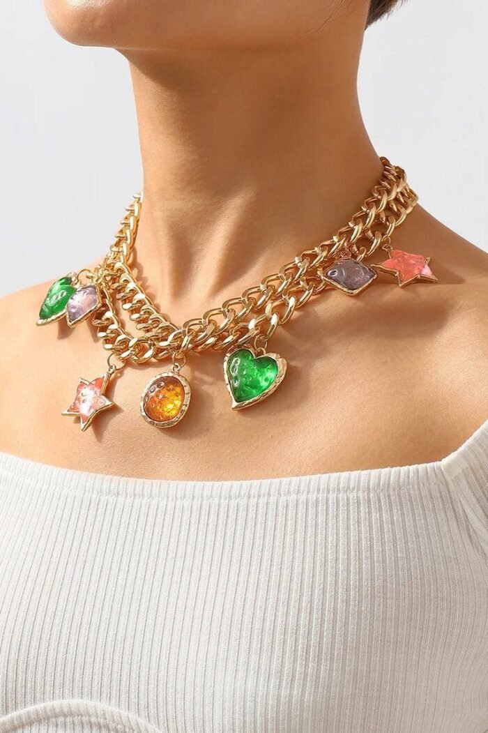 Metallic Vintage Gem Pendant Necklace - Image 1
