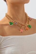 Metallic Vintage Gem Pendant Necklace - Image 3