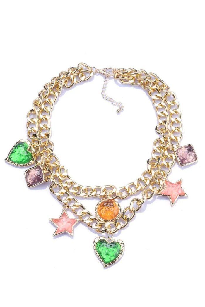 Metallic Vintage Gem Pendant Necklace - Image 5