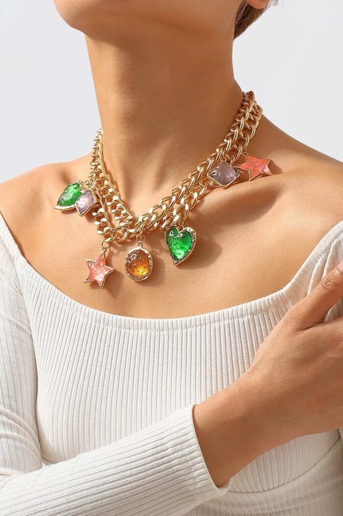 Metallic Vintage Gem Pendant Necklace - Image 2