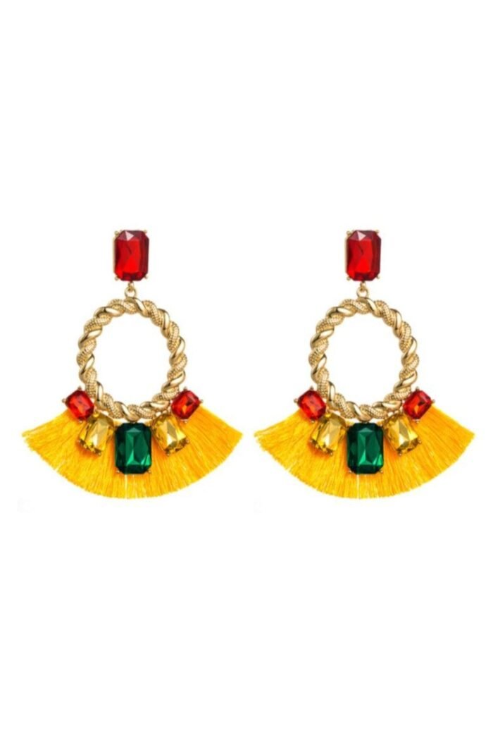 Mona Contrasting Diamante Tassel Earrings - Image 1