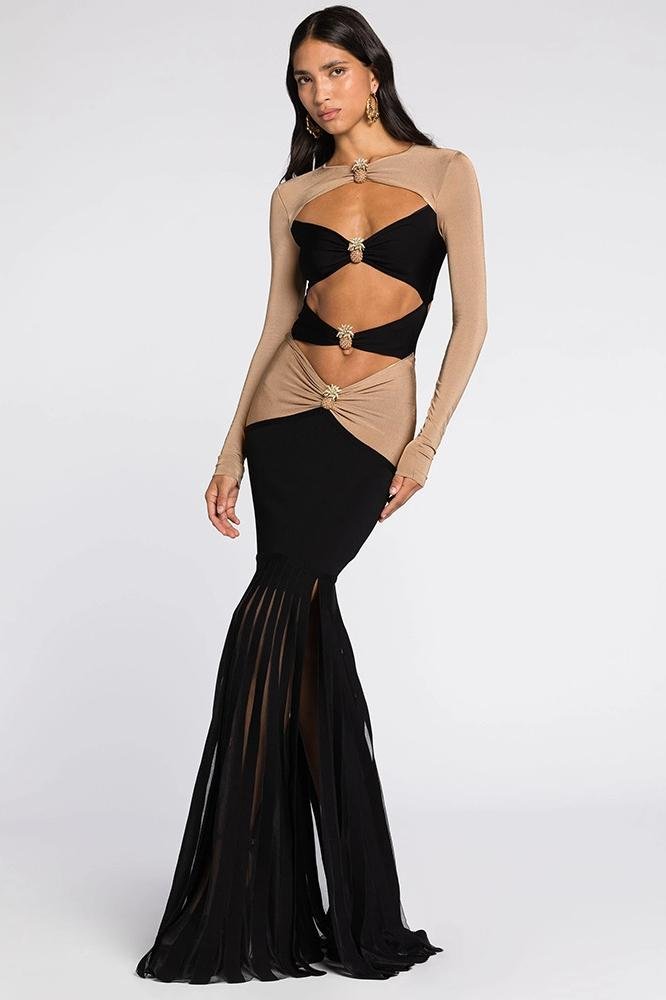 morgan-cutout-contrast-jersey-maxi-dress-sd00209131407-black-s-sunfere-211841 Morgan Cutout Contrast Jersey Maxi Dress - Image 1