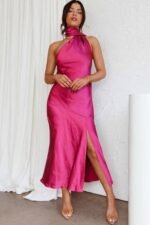 Nad Cowl Halterneck Satin Midi Dress - Image 3
