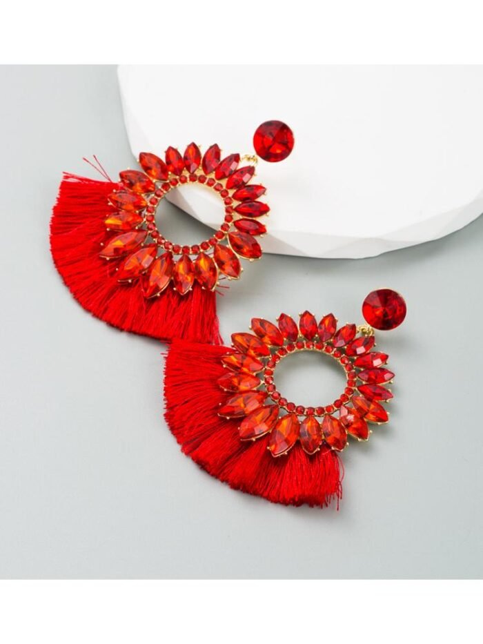 Naomi Sunflower Shape Diamante Tassel Earrings - Image 4