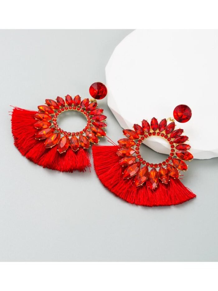 Naomi Sunflower Shape Diamante Tassel Earrings - Image 3