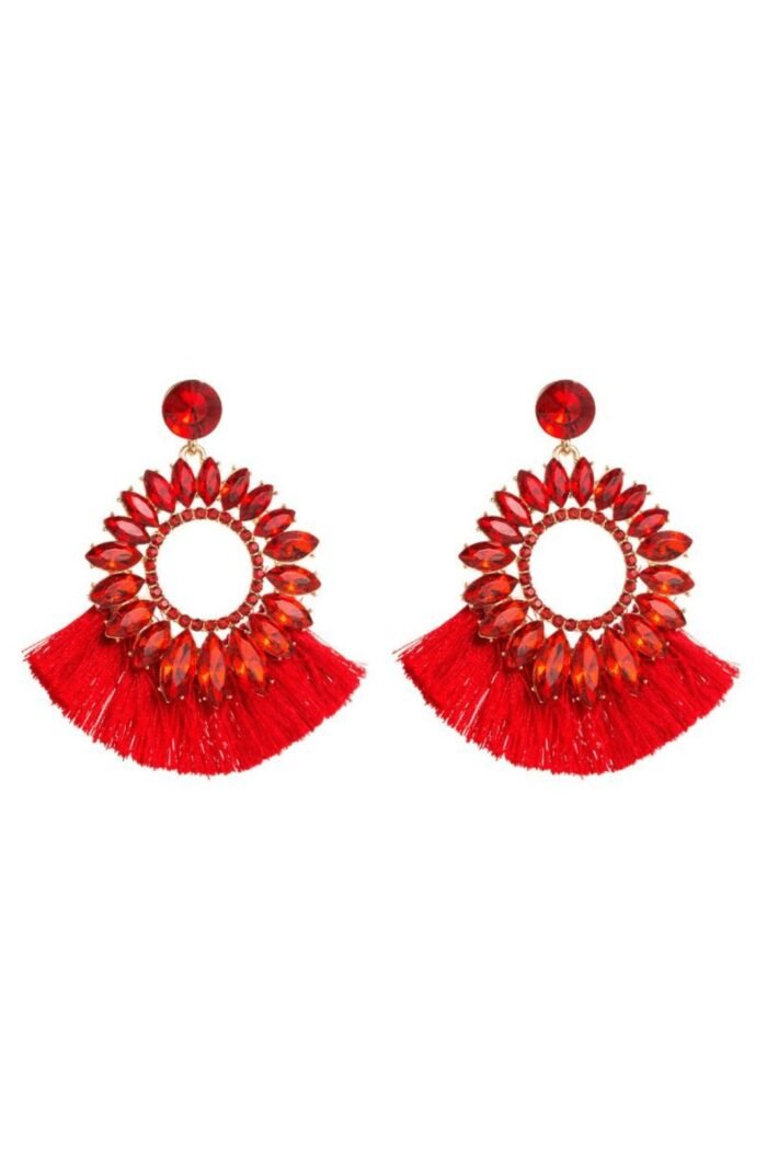 Naomi Sunflower Shape Diamante Tassel Earrings - Image 1