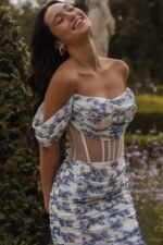 Odelette Printed Off-shoulder Corset Mini Dress - Image 4