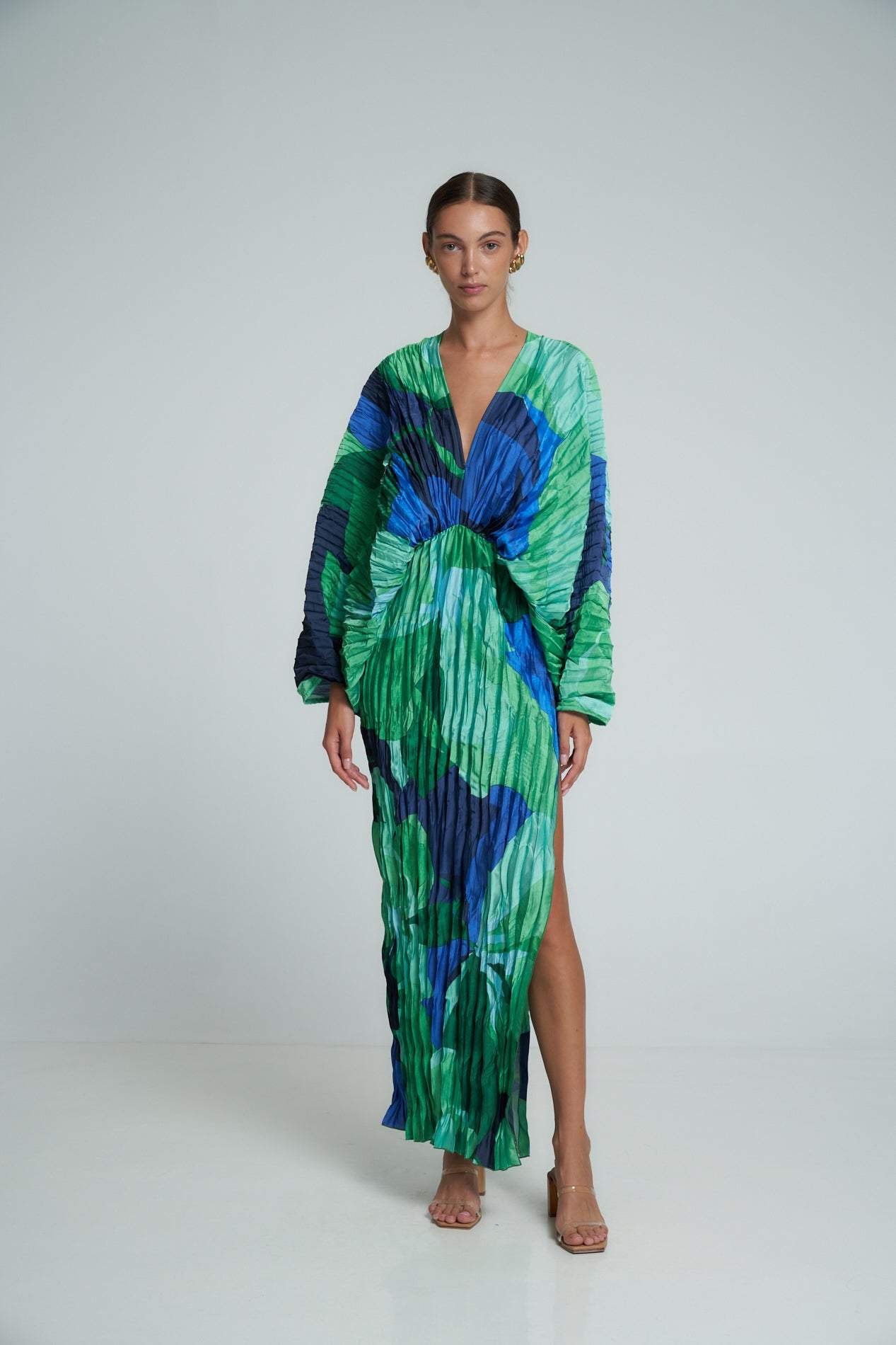 pamela-printed-plisse-maxi-kaften-dress-sd00208241233-green-s-sunfere-742895 Pamela Printed Plisse Maxi Kaften Dress - Image 1