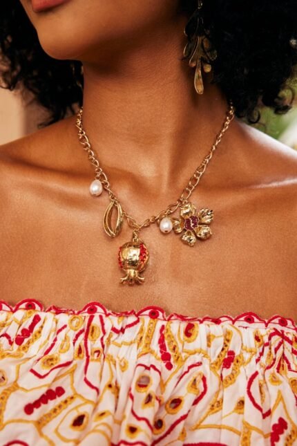 Pancy Pomegrante Flower Necklace