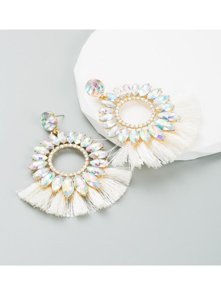 png_3f687d8d-b96f-4809-9745-5b322c14a944 Naomi Sunflower Shape Diamante Tassel Earrings - Image 5