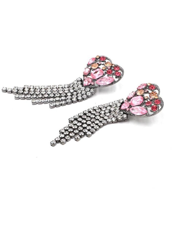 Puzzle Heart Diamante Tassel Earrings - Image 2