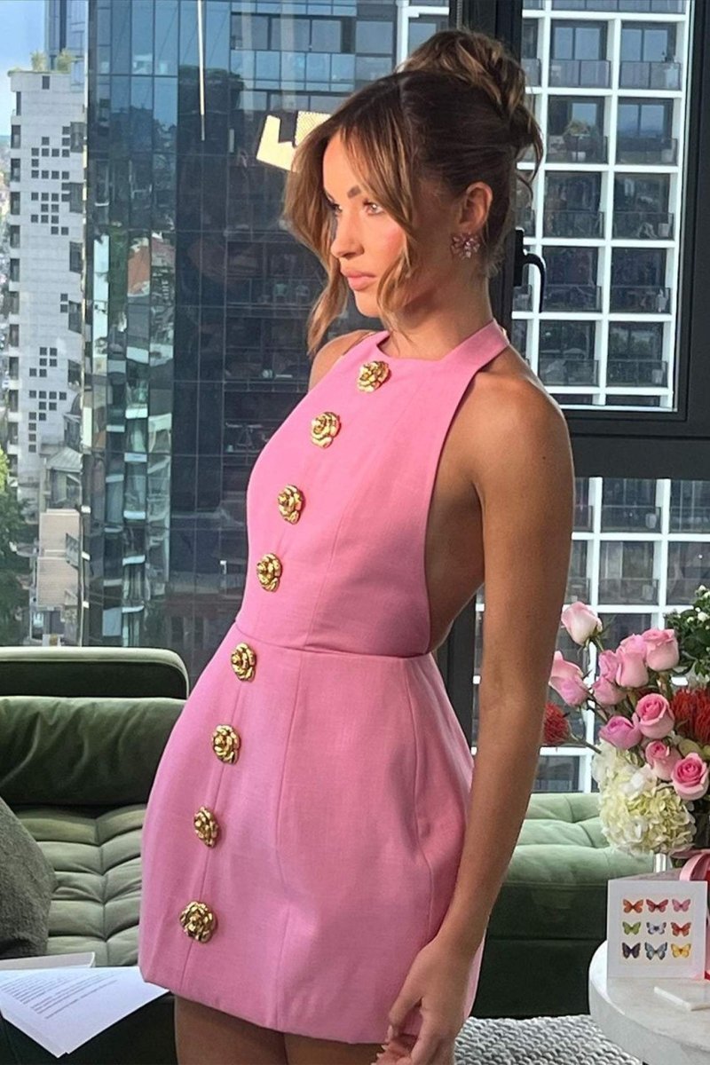 rebecca-halter-backless-mini-dress-sd00603272545-pink-s-sunfere-615219 Rebecca Halter Backless Mini Dress - Image 1