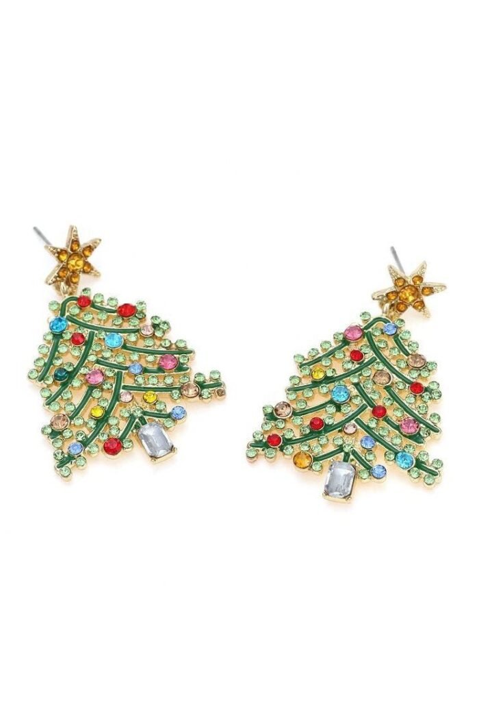 Rhinestone Christmas Tree Drop Earrings - Image 3
