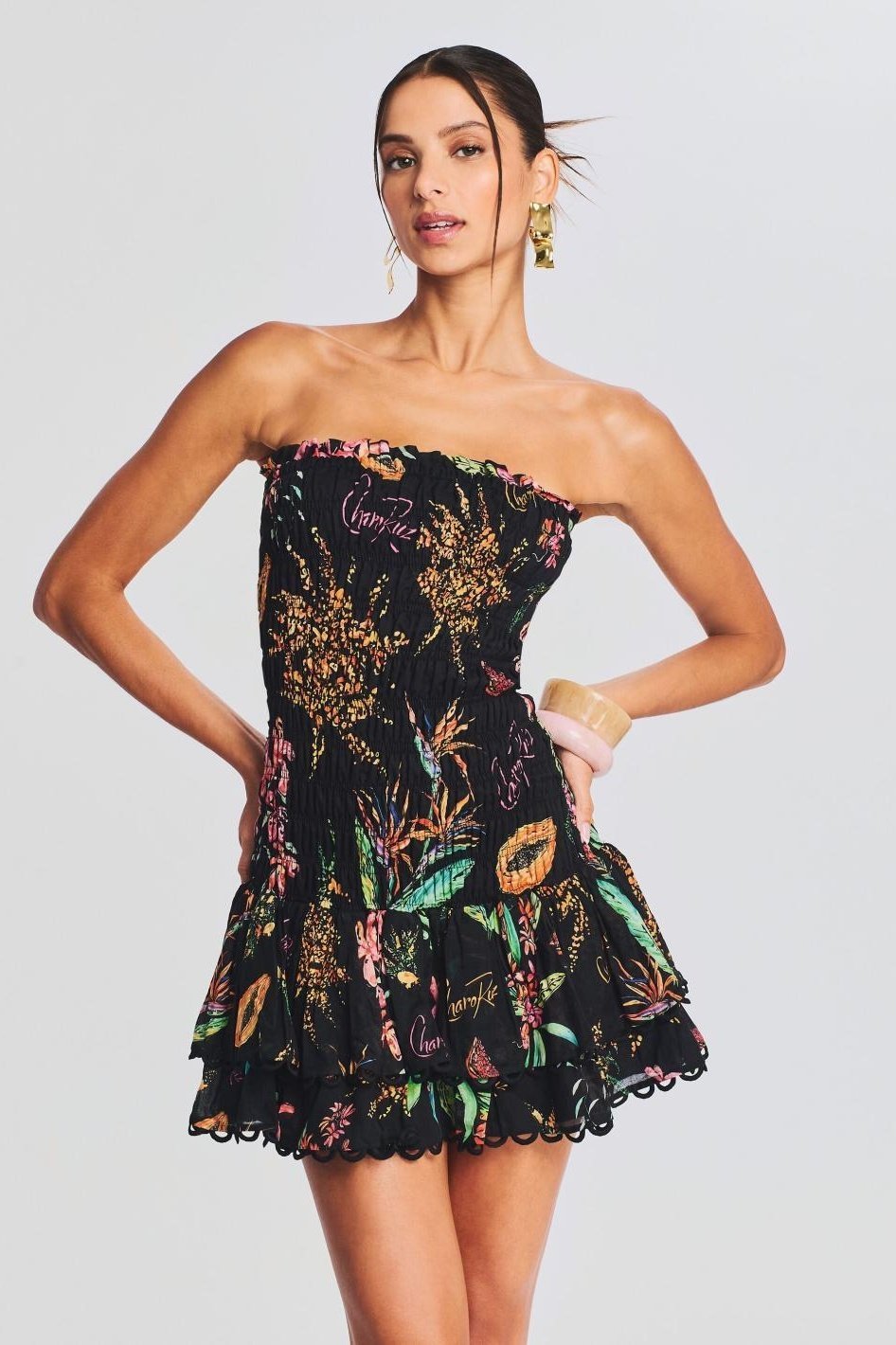 rosa-shirred-printed-mini-dress-sd00601232182-black-s-sunfere-393286 Rosa Shirred Printed Mini Dress - Image 1