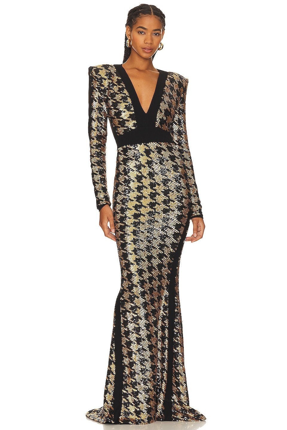 rosalie-sequins-houndstooth-maxi-dress-sd00601122116-gold-s-sunfere-926434 Rosalie Sequins Houndstooth Maxi Dress - Image 1