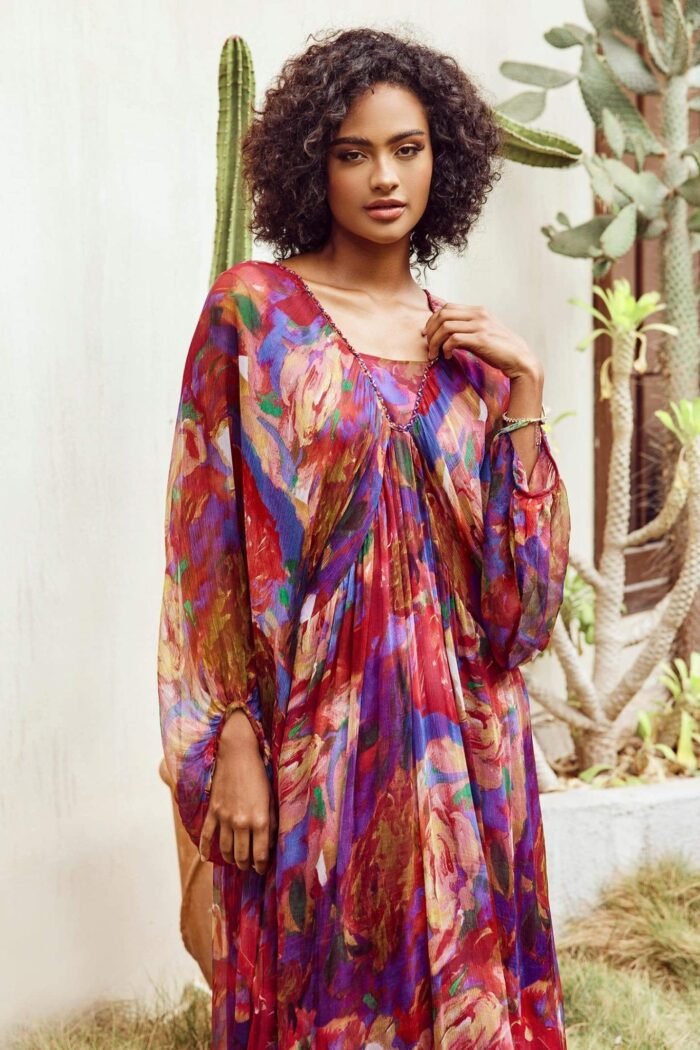 Sabrina Abstract Batwing Sleeve Midi Dress - Image 5