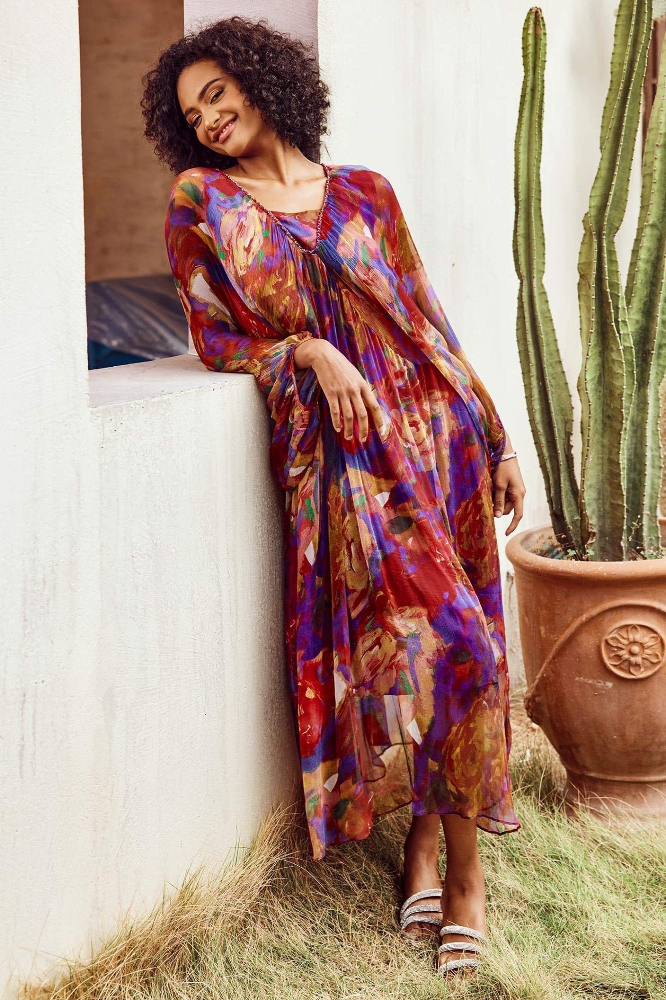 sabrina-abstract-batwing-sleeve-midi-dress-sd00603052390-red-s-sunfere-484565 Sabrina Abstract Batwing Sleeve Midi Dress - Image 3