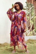 Sabrina Abstract Batwing Sleeve Midi Dress