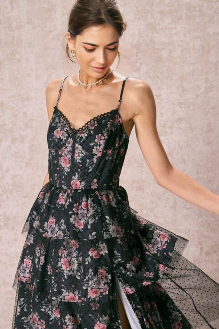 Sabrina Floral Tiered Slit Midi Dress - Image 8