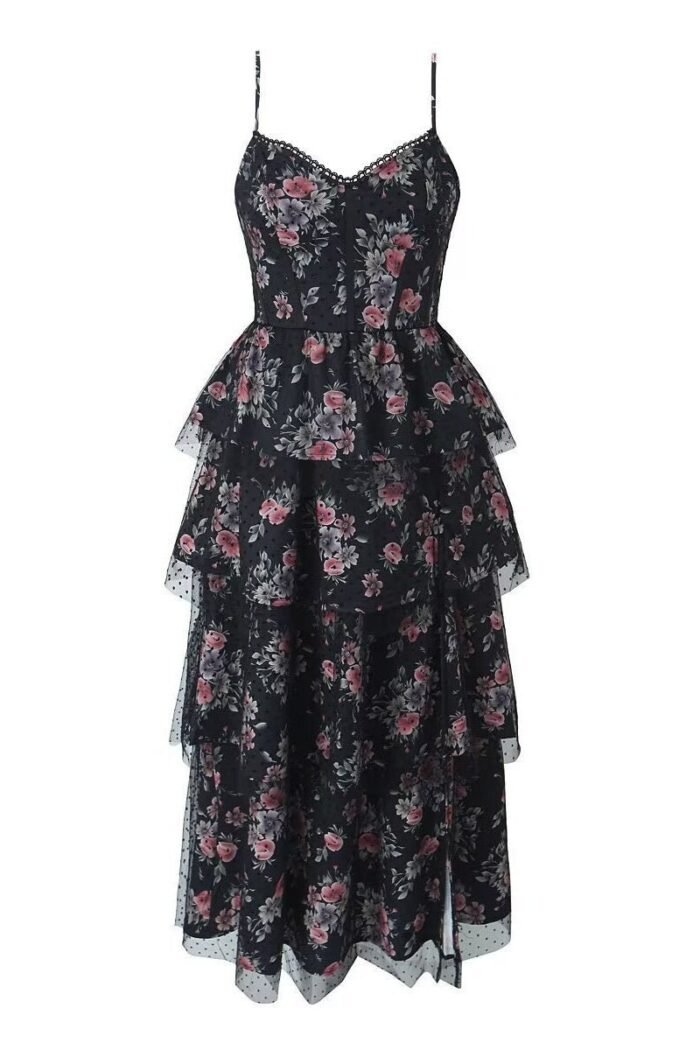 Sabrina Floral Tiered Slit Midi Dress - Image 9
