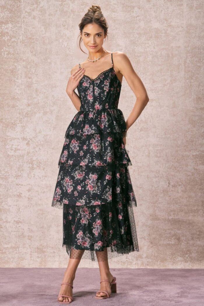 Sabrina Floral Tiered Slit Midi Dress - Image 6