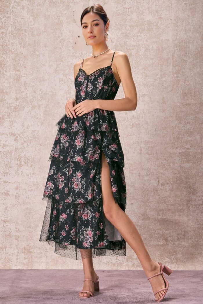 Sabrina Floral Tiered Slit Midi Dress - Image 5