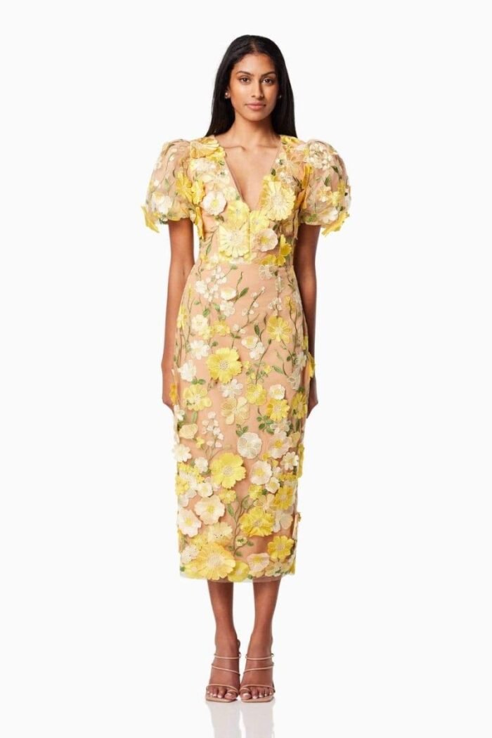 Sally V-neck Floral Midi Dress - Image 1