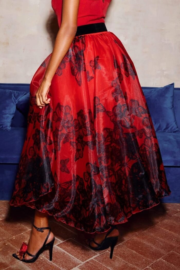 Samantha Butterfly Print Organza Midi Skirt - Image 6