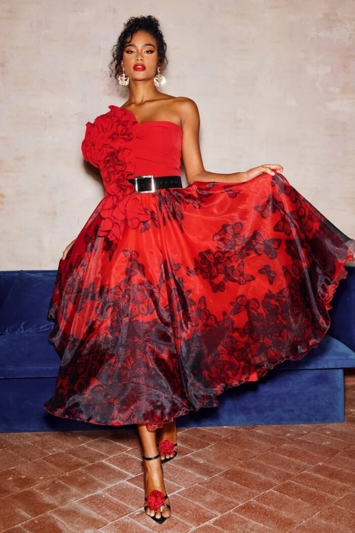 Samantha Butterfly Print Organza Midi Skirt - Image 1