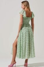 Terri Printed Pleated Bodice Slit Midi Dress - Image 4