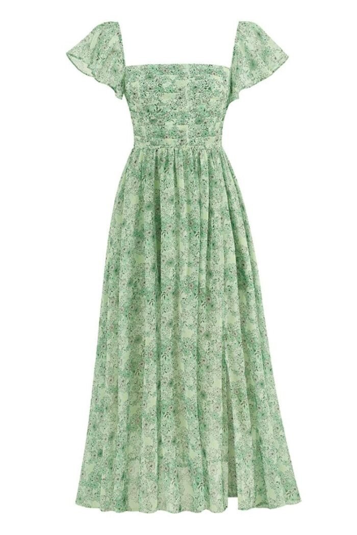 Terri Printed Pleated Bodice Slit Midi Dress - Image 6