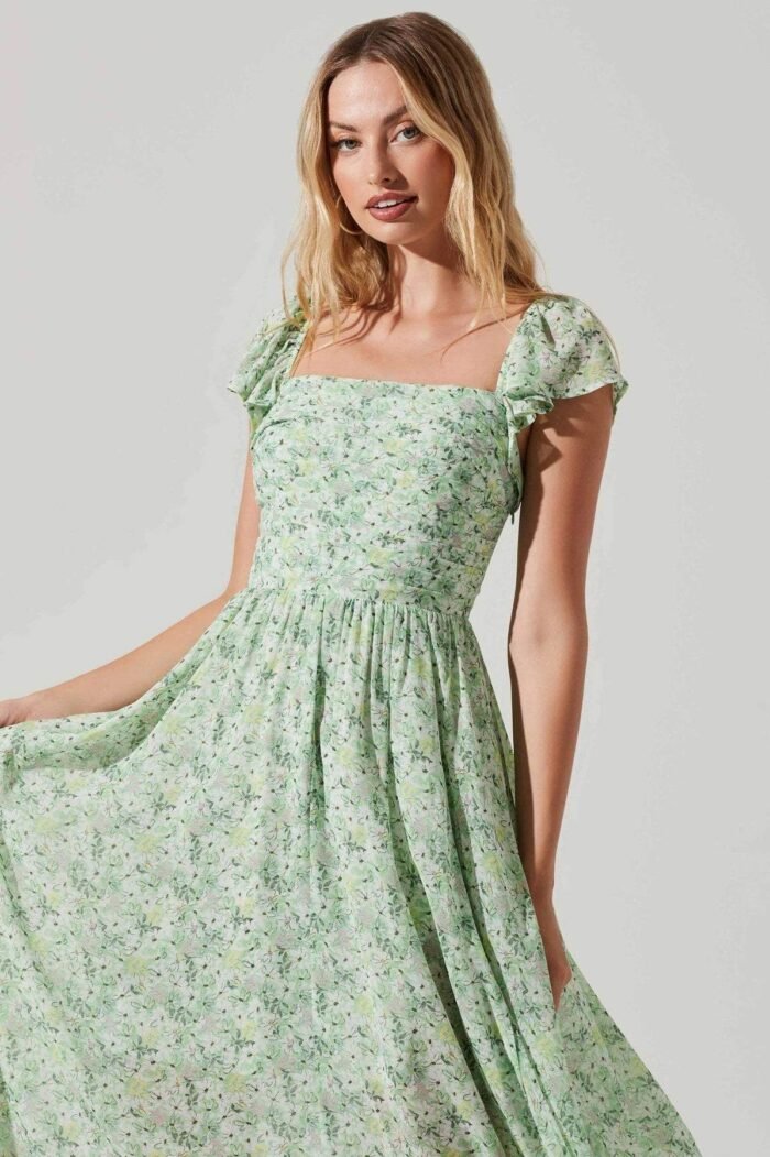 Terri Printed Pleated Bodice Slit Midi Dress - Image 2