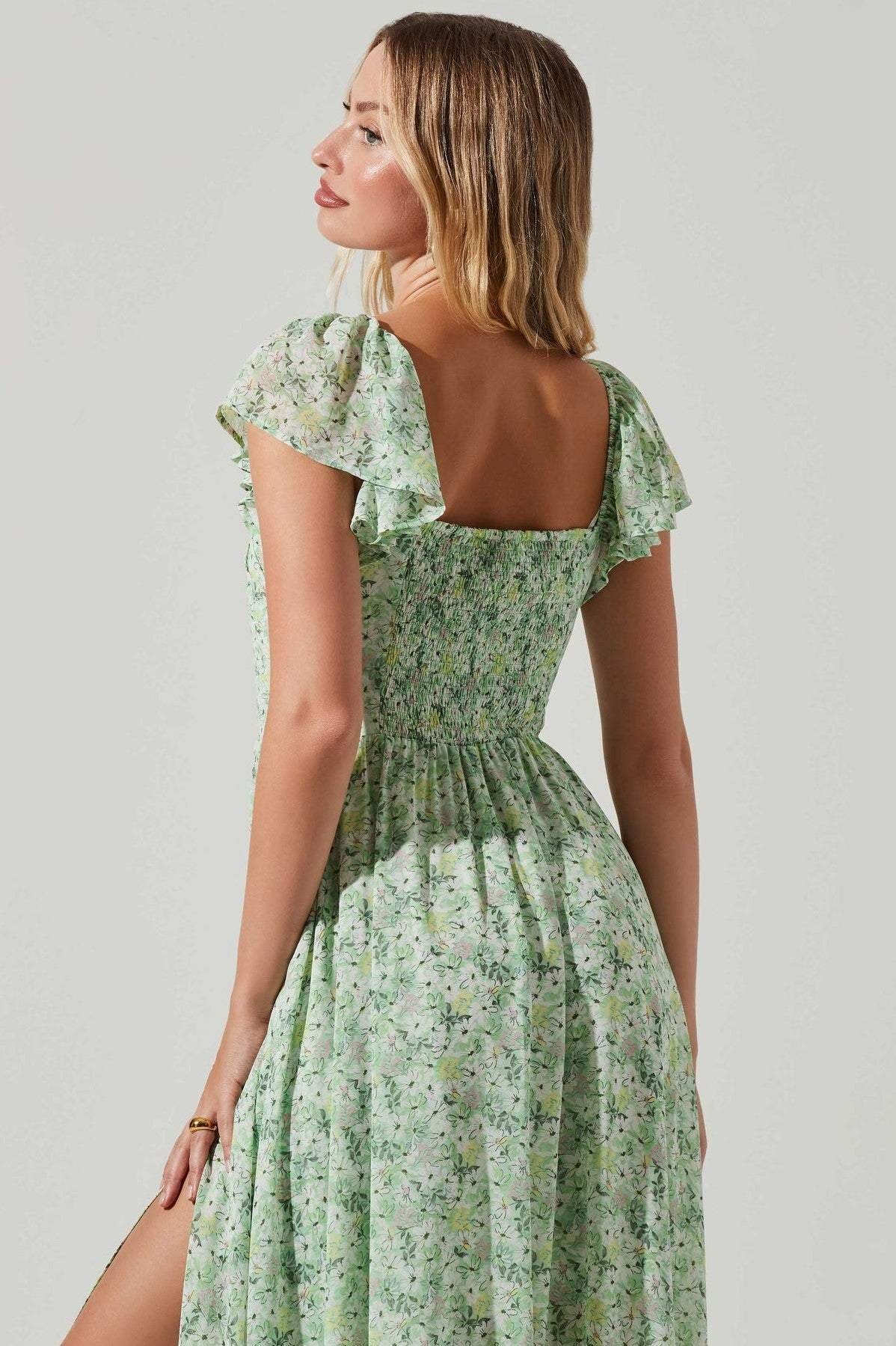 terri-printed-pleated-bodice-slit-midi-dress-sd0020623541-green-xs-sunfere-817312 Terri Printed Pleated Bodice Slit Midi Dress - Image 3