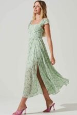 Terri Printed Pleated Bodice Slit Midi Dress