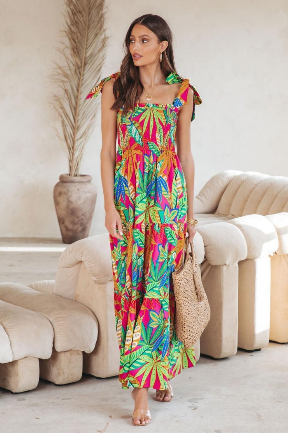 thirza-printed-bow-tie-shirred-maxi-dress-sd0020706770-green-s-sunfere-449513 Thirza Printed Bow-tie Shirred Maxi Dress - Image 2