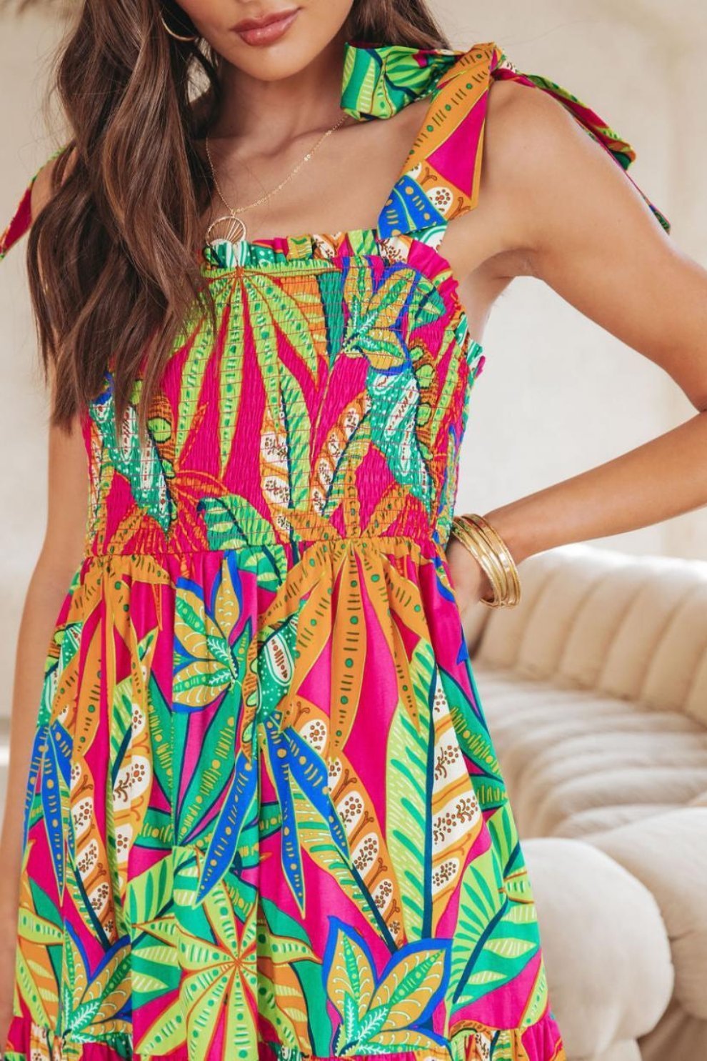 thirza-printed-bow-tie-shirred-maxi-dress-sd0020706770-green-s-sunfere-501736 Thirza Printed Bow-tie Shirred Maxi Dress - Image 5